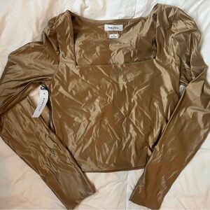 Babaton Gold Satin Long Sleeve Blouse
